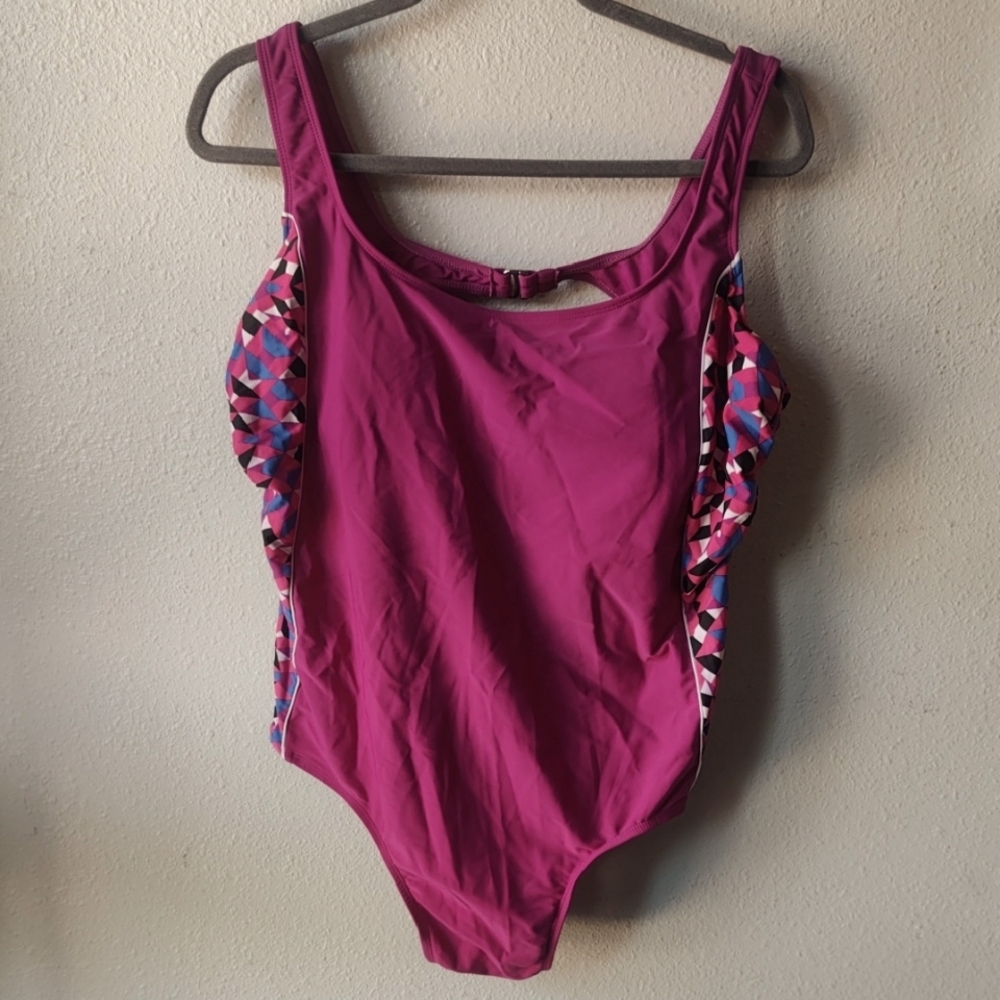 Catalina Purple One-Piece Swimsuit with Geometric Accents Size 3X